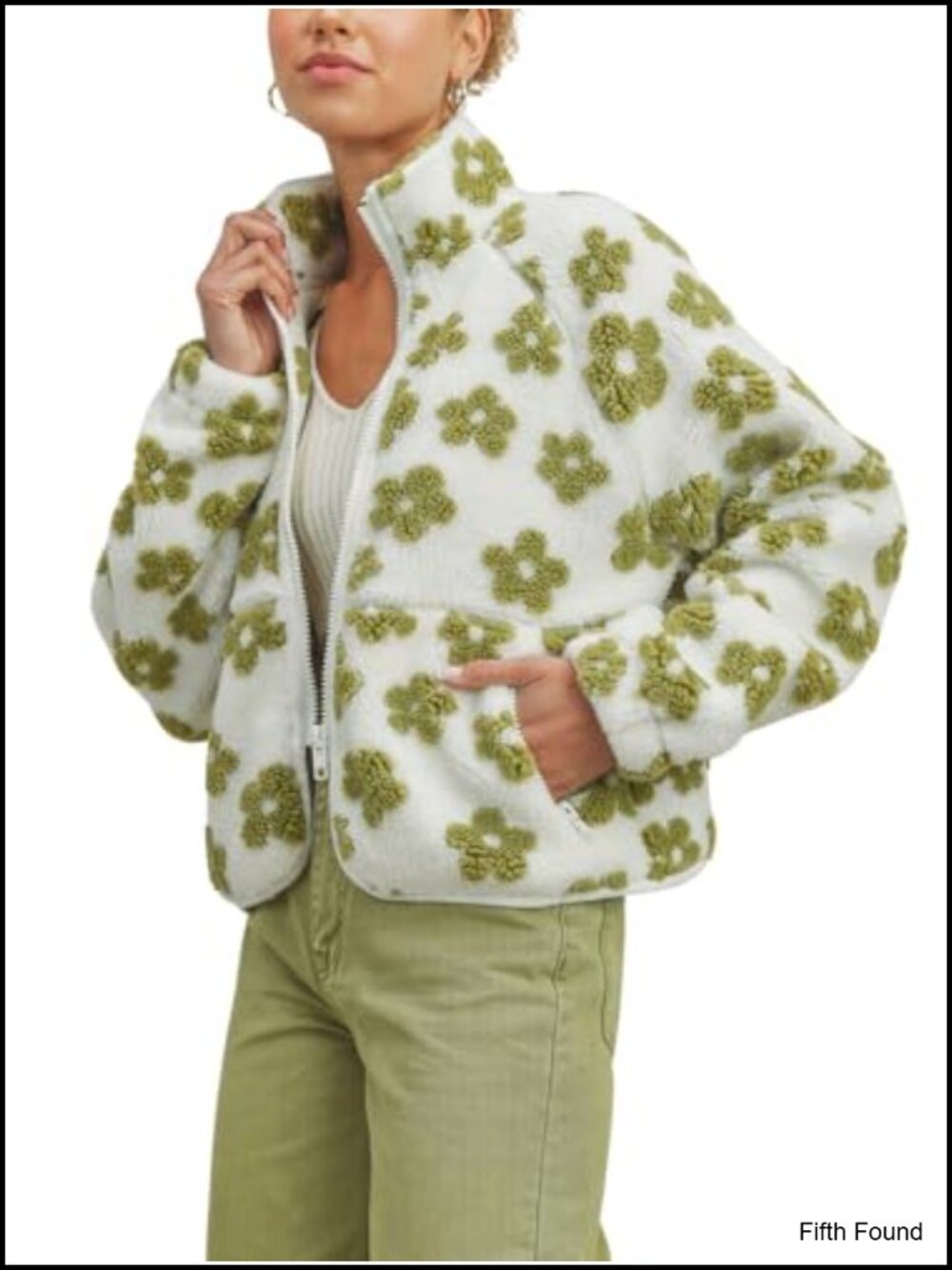Fleece Sherpa Jacket Faux Fur Zip Up Cute Floral Womens Winter Coat